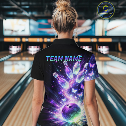 Neon Aurora Bowling Shirt Custom Galaxy Glow Bowling Jersey for Women Polo & Quarter-Zip QZT967