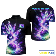 Load image into Gallery viewer, Neon Aurora Bowling Shirt Custom Galaxy Glow Bowling Jersey for Men Polo &amp; Quarter-Zip QZT967