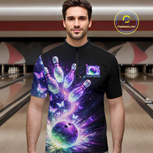 Load image into Gallery viewer, Neon Aurora Bowling Shirt Custom Galaxy Glow Bowling Jersey for Men Polo &amp; Quarter-Zip QZT967