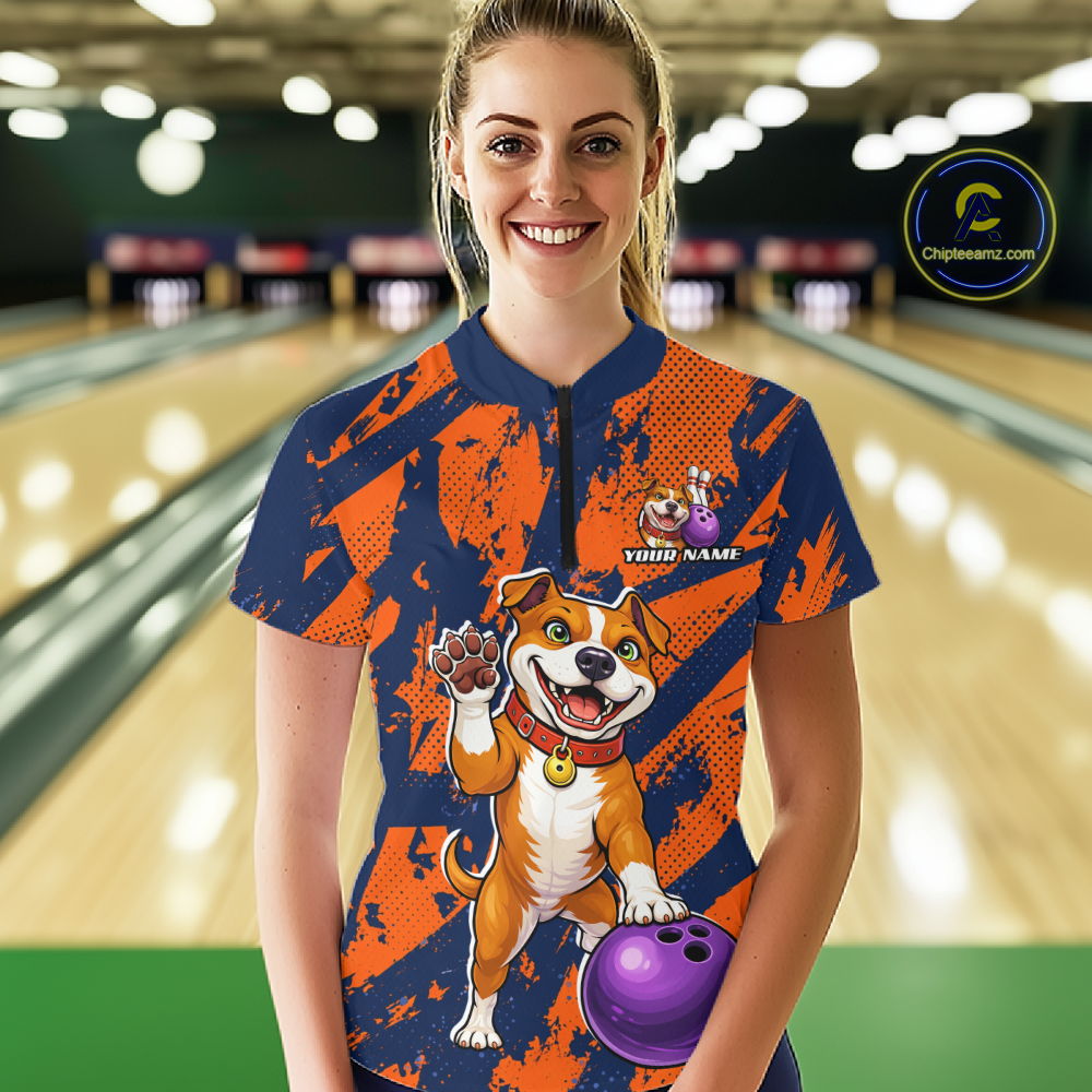 Custom Pitbull Bowling Shirt for Women Bowling Team Jersey Polo & Quarter-Zip QZT1002