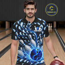 Load image into Gallery viewer, Man wearing a bowling-themed shirt with a bowling alley in the background
