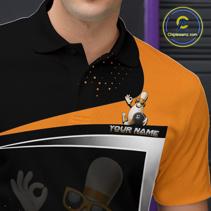 Custom Orange Funny Bowling Pin Shirt for Men Bowling Team League Jersey Bowling Outfit QZT817