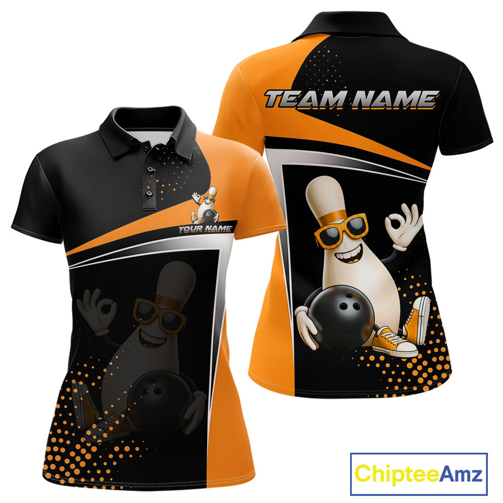 Custom Orange Funny Bowling Pin Shirt for Women Bowling Team League Jersey Bowling Outfit QZT817