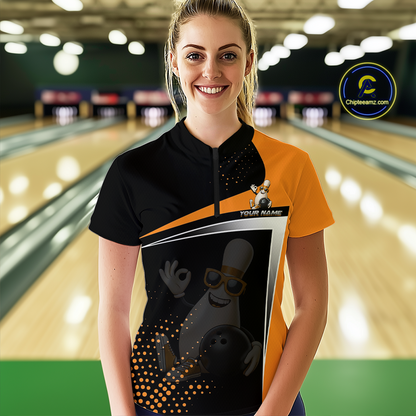 Custom Orange Funny Bowling Pin Shirt for Women Bowling Team League Jersey Bowling Outfit QZT817
