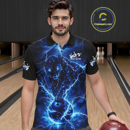 Custom Blue Lightning Thunder Leopard Bowling Shirt Polo & 1/4 Zip Bowling League for Women QZT833