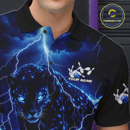 Custom Blue Lightning Thunder Leopard Bowling Shirt Polo & 1/4 Zip Bowling League for Women QZT833