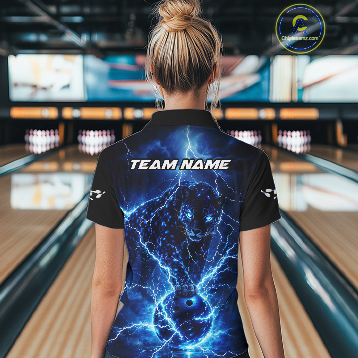 Custom Blue Lightning Thunder Leopard Bowling Shirt Polo & 1/4 Zip Bowling League for Men QZT833
