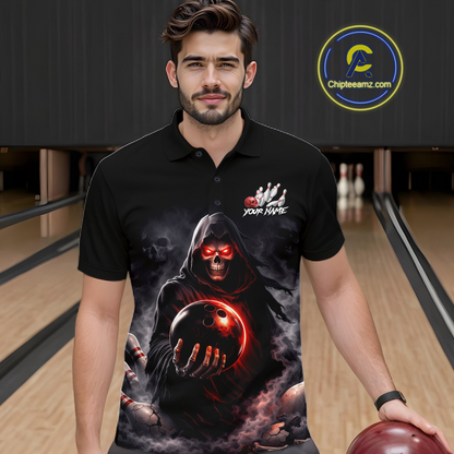 Personalized Grim Reaper Bowling Team Shirt for Men Bowling Jersey Polo & 1/4-Zip Bowling Outfit QZT881