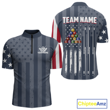 Load image into Gallery viewer, Custom American Flag Billiard Team Shirts for Men Patriotic Billiard Jersey Polo &amp; 1/4 Zip Pool Shirt BHT24