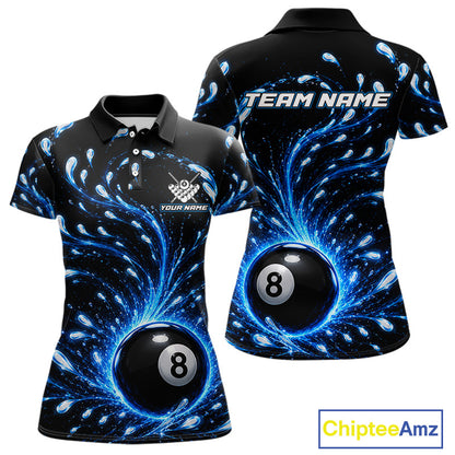 Black and blue polo shirt with 8-ball design and 'Team Name' text, featuring Chiptee Amz branding.