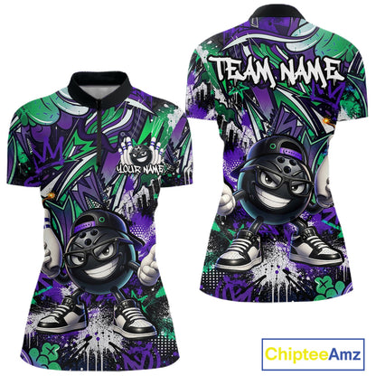Colorful bowling shirt with cartoon character and 'Team Name' text, featuring Chiptee Amz branding.