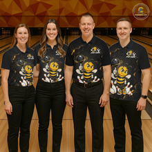 Load image into Gallery viewer, Black &amp; Gold Funny Bee Bowling Shirt for Men Custom Bowling Team Jersey League Polo &amp; Quarter-Zip QZT1008