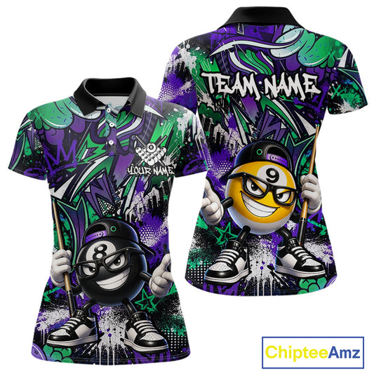 Purple green polo shirt with cartoon character design and 'Chiptee Amz' branding.
