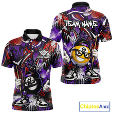 Load image into Gallery viewer, Purple red billiard shirt with cartoon character and 'Team Name' text, featuring Chiptee Amz branding.