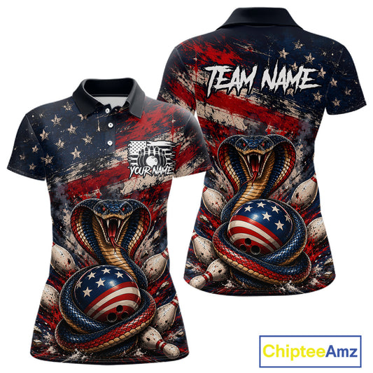 Polo shirt with American flag and snake design, featuring 'Team Name' text.