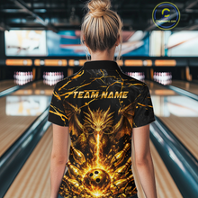 Load image into Gallery viewer, Custom Black and Gold Bowling Shirt Dragon Bowling Jersey League for Women Polo &amp; 1/4-Zip Outfit QZT834