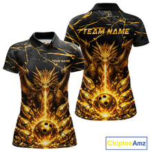 Load image into Gallery viewer, Custom Black and Gold Bowling Shirt Dragon Bowling Jersey League for Women Polo &amp; 1/4-Zip Outfit QZT834