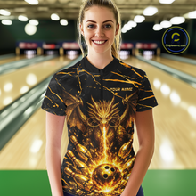 Load image into Gallery viewer, Custom Black and Gold Bowling Shirt Dragon Bowling Jersey League for Women Polo &amp; 1/4-Zip Outfit QZT834