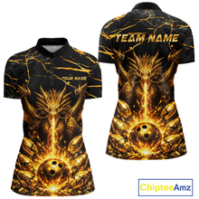 Load image into Gallery viewer, Custom Black and Gold Bowling Shirt Dragon Bowling Jersey League for Women Polo &amp; 1/4-Zip Outfit QZT834