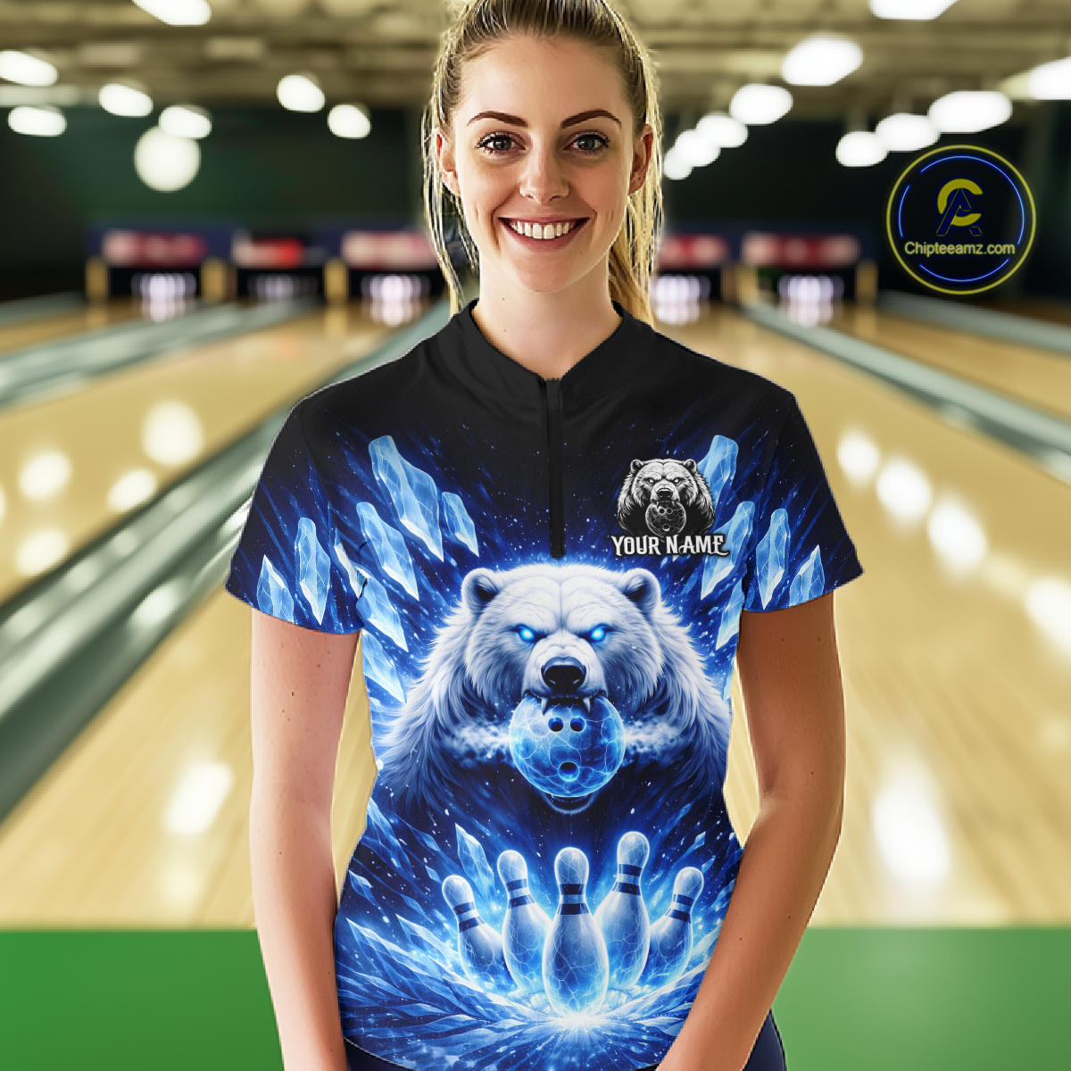 Custom Polar Beer Bowling Shirt for Women Ice Bowling Jersey Polo & 1/4-Zip Bowling for Team QZT972