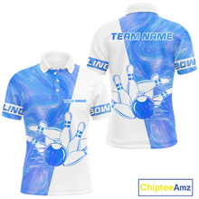 Load image into Gallery viewer, Bowling-themed polo shirt with branding and customization options on a white background