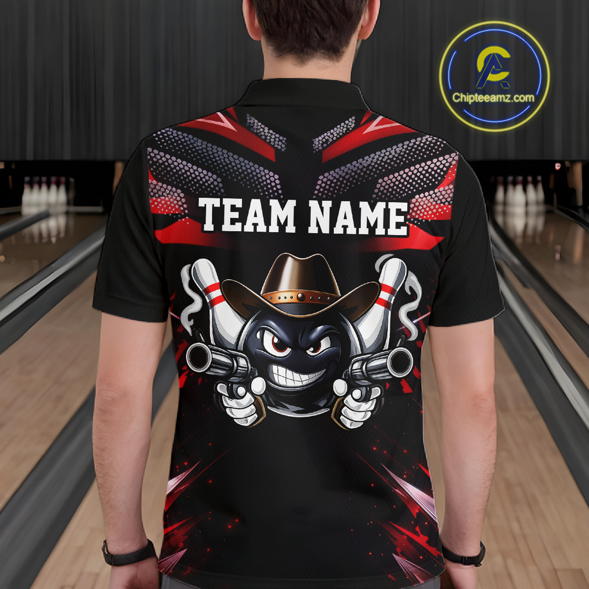 Custom Black & Red Funny Cowboy Bowling Shirt for Men Polo & 1/4-Zip Bowling League QZT840