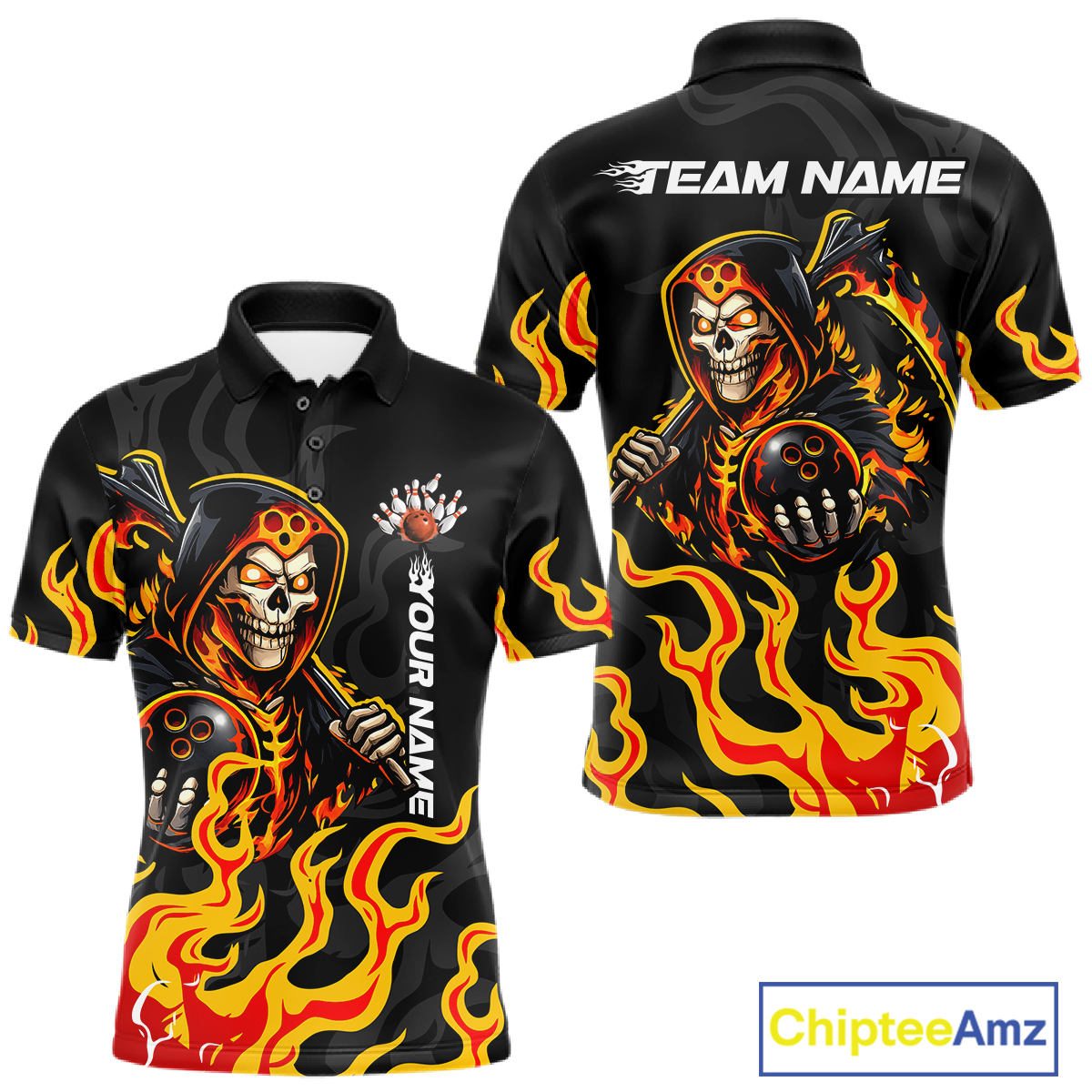 Custom Orange Flame Skull Bowling Shirt for Men Bowling Jersey League Bowling Gifts QZT842