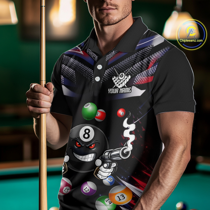 Custom Funny American Flag 8 Ball Pool Shirt for Men Billiard Jersey Polo & 1/4 Zip Billiard Shirt BHT16