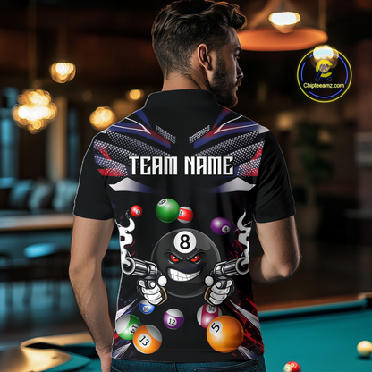 Custom Funny American Flag 8 Ball Pool Shirt for Men Billiard Jersey Polo & 1/4 Zip Billiard Shirt BHT16