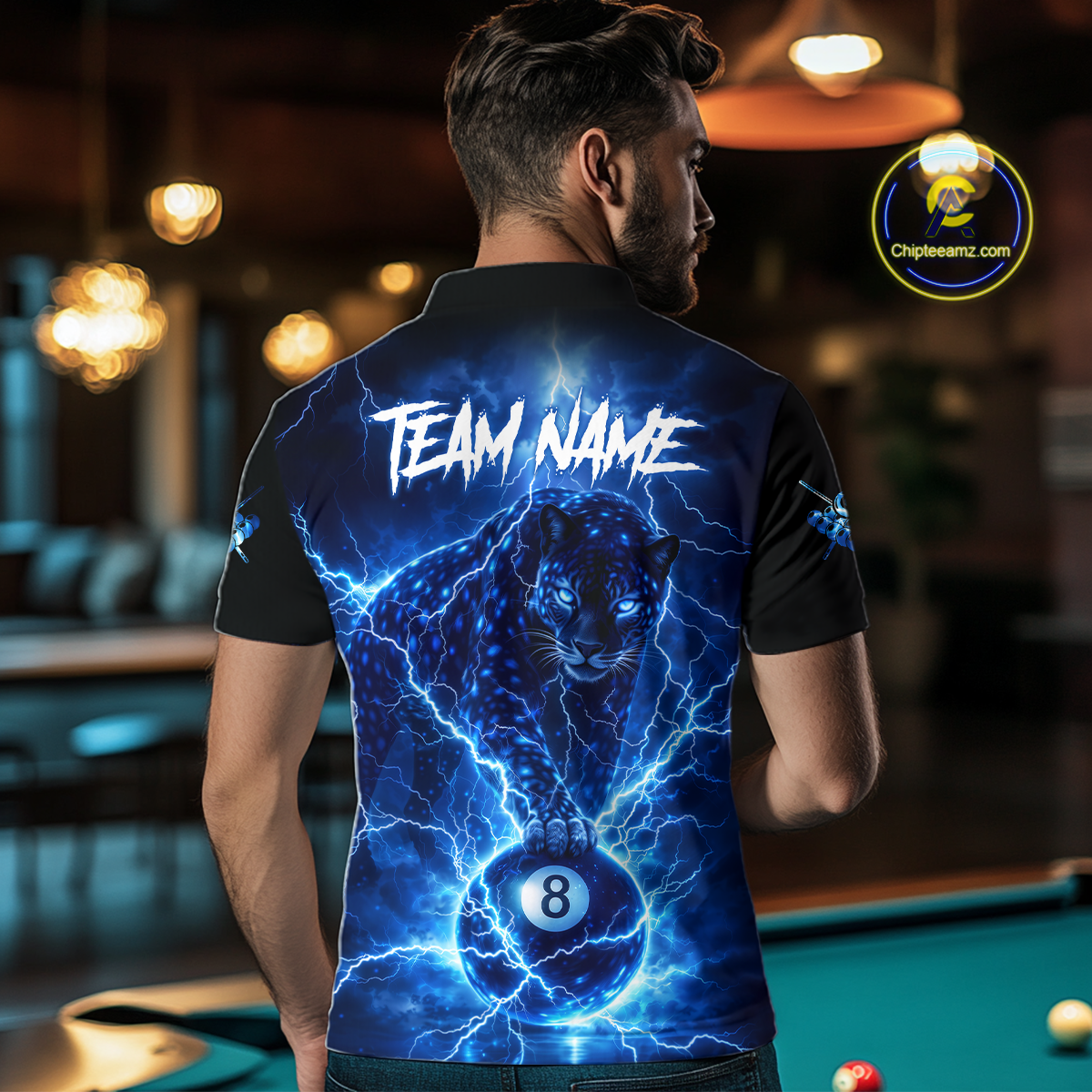 Peronalized Blue Thunder Lightning Leopard Custom Billiard Shirt for Men 8 Ball Billiard Jersey BHT17