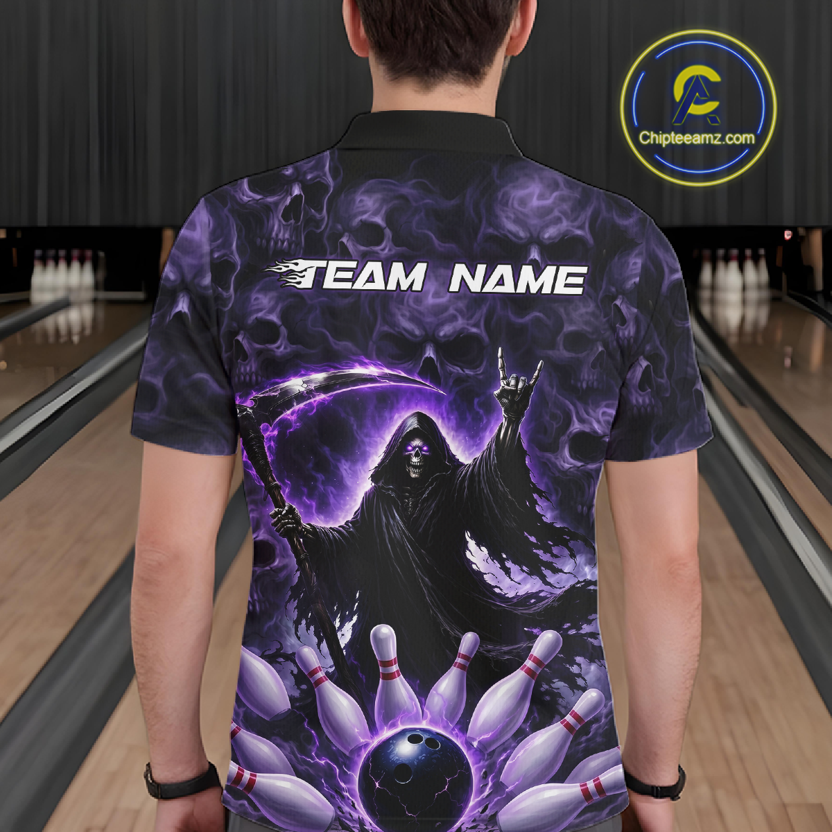 Custom Grim Reaper Bowling Shirt for Men Skull Pattern Bowling Jersey Polo &1/4 Zip QZT978