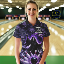 Load image into Gallery viewer, Custom Grim Reaper Bowling Shirt for Women Skull Pattern Bowling Jersey Polo &amp;1/4 Zip QZT978