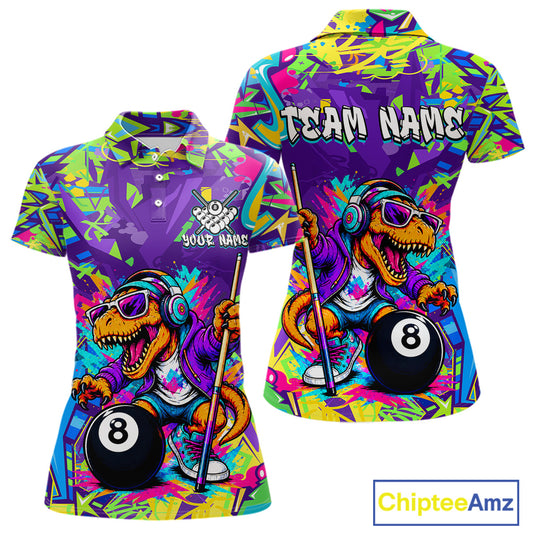 Colorful polo shirt with a dinosaur design and 'Team Name' text, featuring the brand 'Chiptee Amz'.