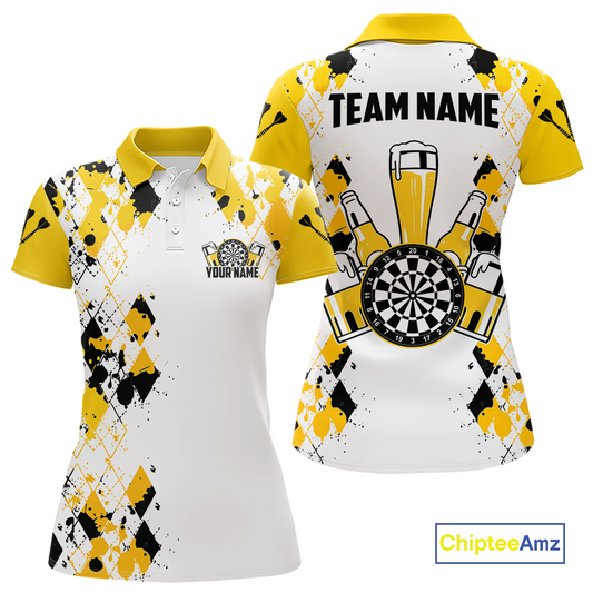 Custom Funny Beer Dart Shirt Argyle Dart Team Jersey for Women Dartboard Polo & Quarter-Zip Shirts DHT14