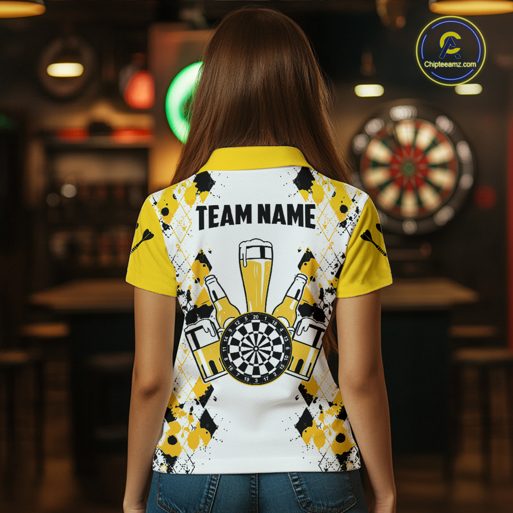 Custom Funny Beer Dart Shirt Argyle Dart Team Jersey for Women Dartboard Polo & Quarter-Zip Shirts DHT14