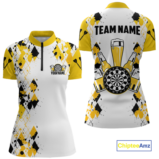 Custom Funny Beer Dart Shirt Argyle Dart Team Jersey for Women Dartboard Polo & Quarter-Zip Shirts DHT14