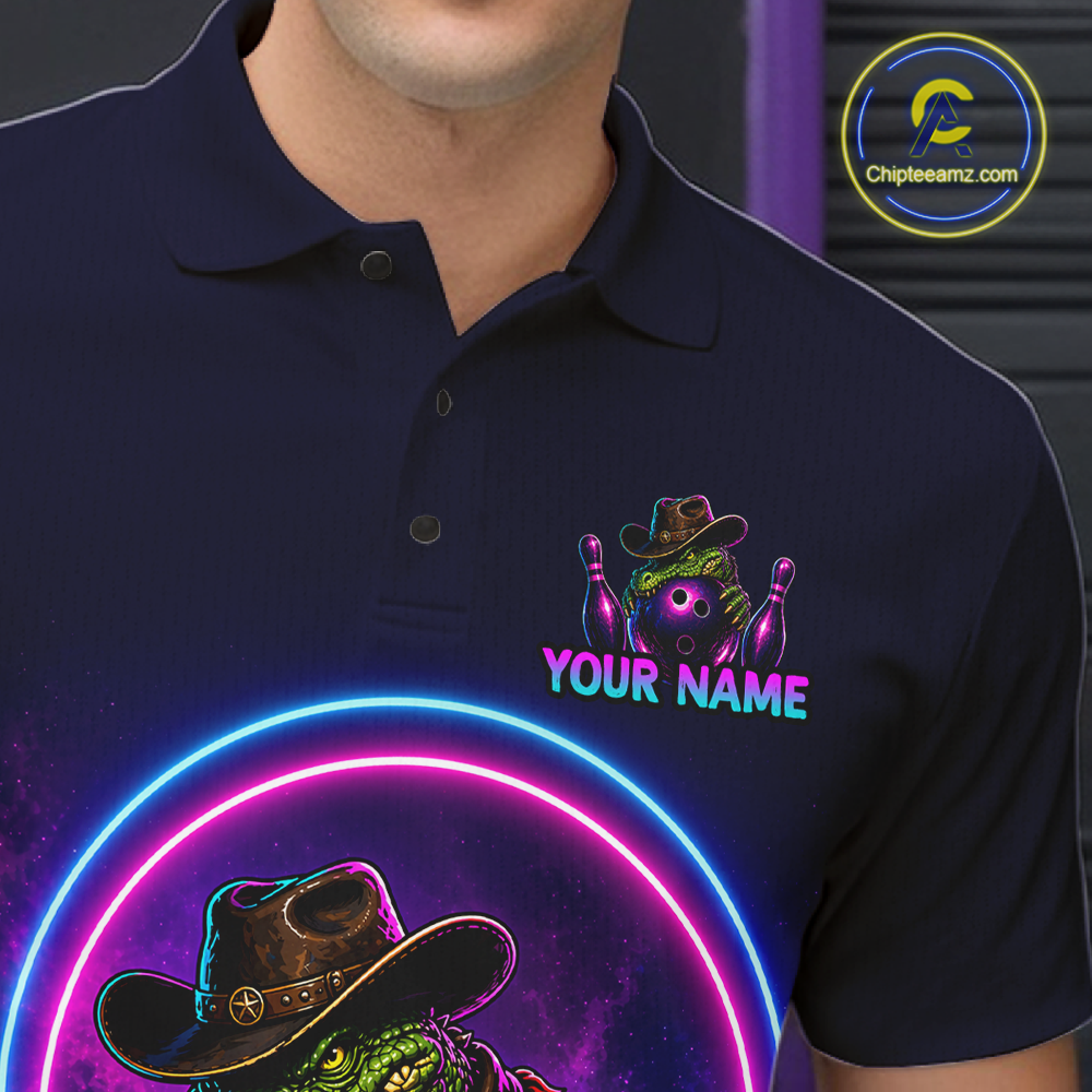 Custom Neon Cowboy Alliagator Bowling Shirt for Men Bowling Team Jersey Polo & Quarter-Zip Bowling Outfit QZT1013