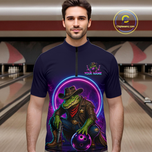 Load image into Gallery viewer, Custom Neon Cowboy Alliagator Bowling Shirt for Men Bowling Team Jersey Polo &amp; Quarter-Zip Bowling Outfit QZT1013
