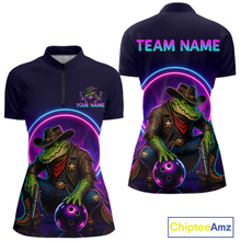 Load image into Gallery viewer, Custom Neon Cowboy Alliagator Bowling Shirt for Women Bowling Team Jersey Polo &amp; 1/4-Zip Bowling Outfit QZT1013