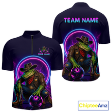 Load image into Gallery viewer, Custom Neon Cowboy Alliagator Bowling Shirt for Men Bowling Team Jersey Polo &amp; Quarter-Zip Bowling Outfit QZT1013