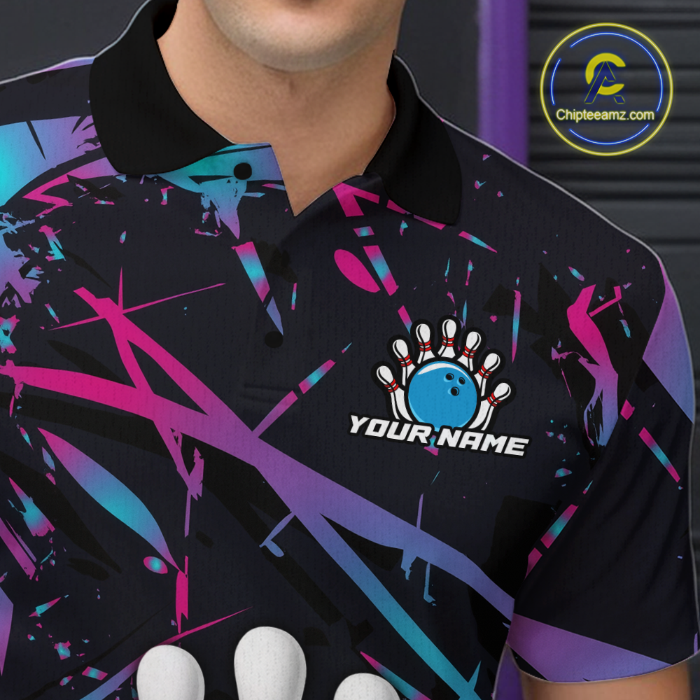 Custom Blue & Pink Funny Bowling with Food Bowling Shirt Bowling Jersey for Men QZT797