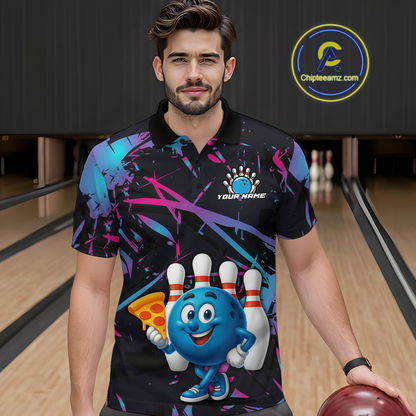 Custom Blue & Pink Funny Bowling with Food Bowling Shirt Bowling Jersey for Men QZT797