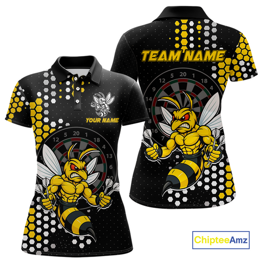Custom Funny Bee Dart Team Shirt for Women Dart League Jersey Polo & 1/4-Zip Dartboard Shirt Outfit DHT17