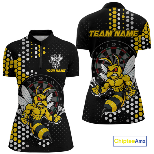 Custom Funny Bee Dart Team Shirt for Women Dart League Jersey Polo & 1/4-Zip Dartboard Shirt Outfit DHT17