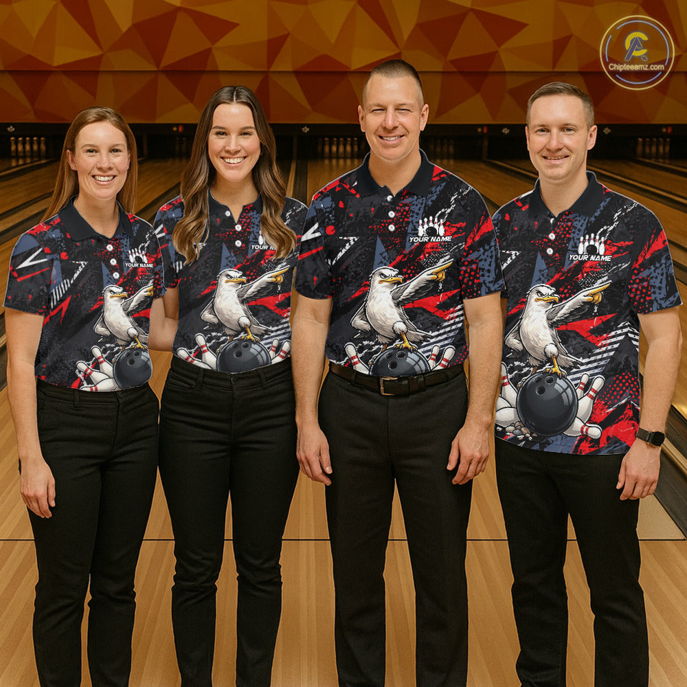 Custom Funny Gull Bowling Team Shirt for Men Bowling League Jersey Polo & Quarter-Zip QZT1016