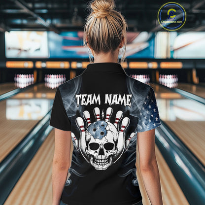 Custom American Flag Skull Bowling Team Jersey for Women Bowling Shirt Bowling Outfit QZT1191