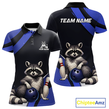 Custom Blue Ugly Raccoon Bowling Shirt for Women Bowling League Polo & Quarter-Zip Gift QZT853
