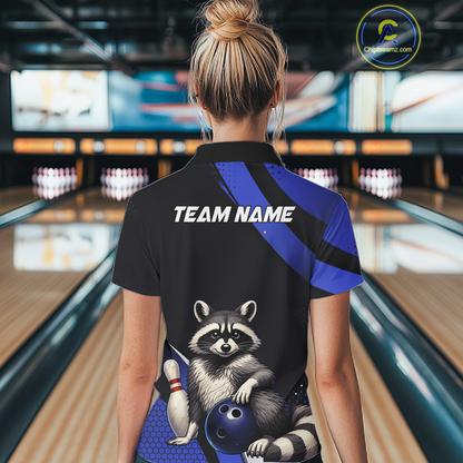 Custom Blue Ugly Raccoon Bowling Shirt for Women Bowling League Polo & Quarter-Zip Gift QZT853
