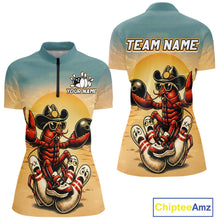 Load image into Gallery viewer, Two views of a shirt with a crawfish wearing a cowboy hat and sunglasses design, featuring 'Your Name' and 'Team Name' text.