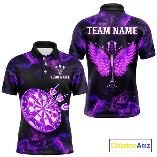 Custom Purple Flame Neon Dart Shirts Wings Dart Jersey Dartboard Shirt for Men DHT21